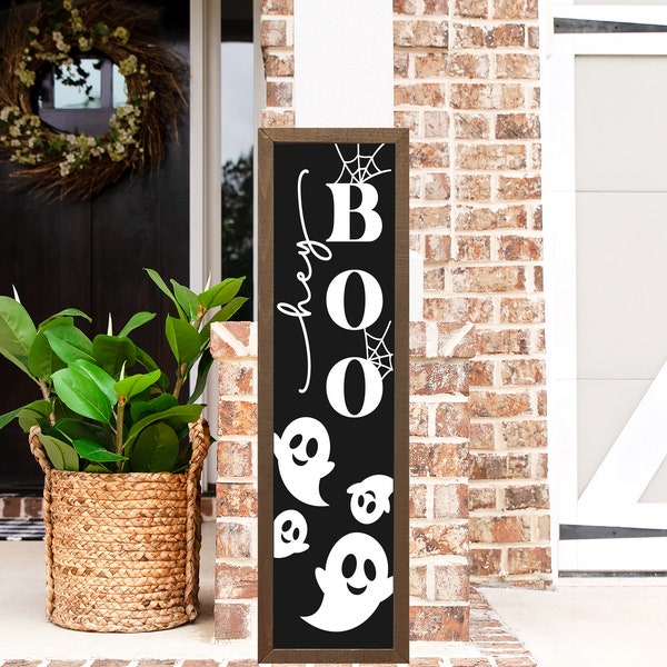 Hey Boo Sign, Halloween Ghost Sign, Wood Welcome Sign, Front Porch Sign, Welcome Porch Sign, Halloween Porch Decor