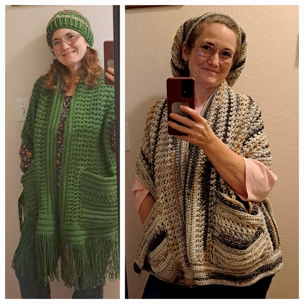 hooded shawl with pockets