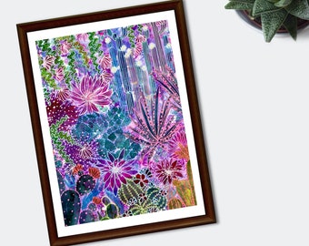 The Green Oasis - I Fine Art Print | Succulents Watercolour Giclee Print | Hand-painted Wall Art Print by The Wild at Art