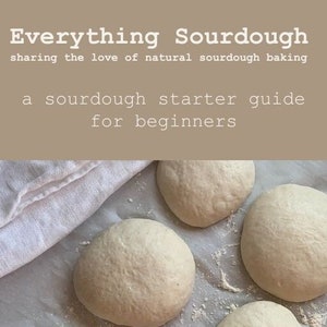May include: A close-up of five round sourdough bread loaves on a white surface. The loaves are all different sizes and shapes. The text "Everything Sourdough" is at the top of the image. The text "a sourdough starter guide for beginners" is below the title. The text "Deb Lemos" is at the bottom of the image. The text "Instagram @everything sourdough" and "Facebook Everything Sourdough" is below the name.