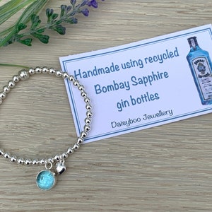 Recycled Bombay Sapphire Gin Bottle Bracelet, Recycled Glass Bottle Bracelet, Sterling Silver Bracelet, Gin Lovers Gift