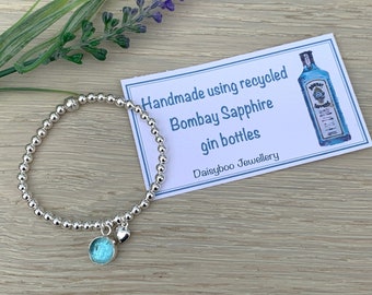 Recycled Bombay Sapphire Gin Bottle Bracelet, Recycled Glass Bottle Bracelet, Sterling Silver Bracelet, Gin Lovers Gift