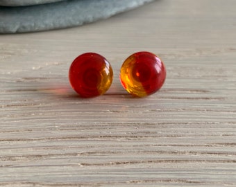 Red and Yellow Glass Stud Earrings, Sterling Silver, Gift for Her, Stocking Fillers