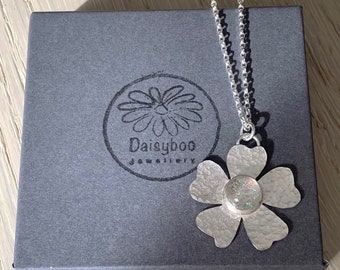 Sterling Silver Flower Pendant with Dichoric Glass,