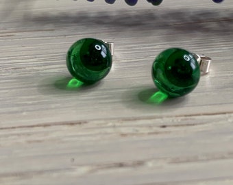 Bottle Green Fused Glass Studs, Handmade Glass Studs, Green Glass Studs, Gift for Her