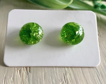 Stunning Green Glass Earrings, Crackle Glass Studs, Handmade Glass Earrings, Gift for Her