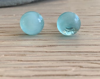 Turquoise Glass Stud Earrings, Sterling Silver, Gift for Her, Stocking Fillers