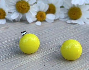 Yellow Glass Studs, Handmade Glass, Fused Glass Studs, Gift for Her