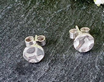 Small Sterling Silver Round Stud Earrings, Textured Silver Studs, Stocking Fillers