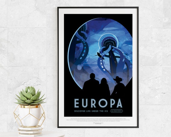Europa - Discover Life Under the Ice. NASA JPL Space Tourism Travel Poster Europa - Discover Life Under the Ice. NASA JPL Space Tourism Travel Poster