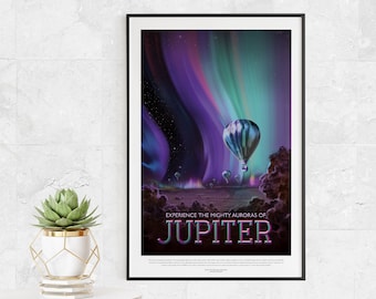 Experience the Mighty Auroras of Jupiter - NASA JPL Space Tourism Poster - Wall Art Prints for Office, Classroom, Home, School, Kids Gift