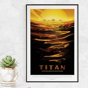 Saturn&#39;s Largest Moon Titan: Ride the Tides - NASA JPL Space Tourism Poster - Wall Art Prints for Office, Classroom, Home, School, Kids Gift