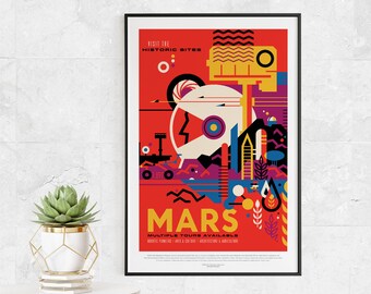 Marte: Visite los sitios históricos - Nasa JPL Space Tourism Poster - Wall Art Prints for Office, Classroom, Home, School, Kids Gift - Astronauta