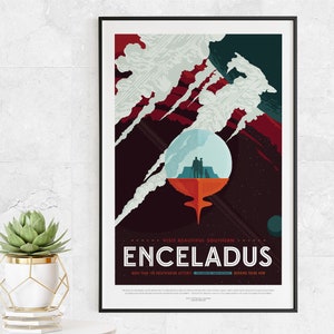 Visit Beautiful Southern Enceladus - NASA JPL Space Tourism Poster - Wall Art Prints for Office, Classroom, Home, School, Kids Gift - Saturn