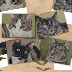 Ensembles de carte-notes chat imprimables avec enveloppes, téléchargement immédiat, carte de voeux imprimable, cartes vierges, peintures de chat encadrées Art Prints