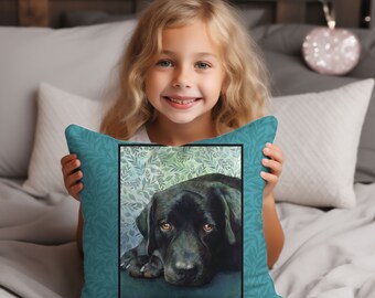 Black Lab Pillow, Throw Pillow, Labrador Retriever, Accent Cushion, Dog Art Pillow, Decorative, Home Decor