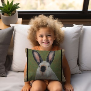 Bunny Pillow, Rabbit Pillow, Throw, Accent, Cushion, Bunny Art Pillow, Decorative, Home Decor, Mom Gift, Easter, Californian Rabbit