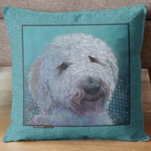 Goldendoodle Pillow, Throw Pillow, Accent Cushion, Teal, Dog Art Pillow, Decorative, Home Decor, Dog Lover’s Gift, Dog Mom’s Gift