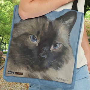 Siamese Cat Large Tote Bag, Cat Painting, Original Artwork, Cat Lover Gift, Cat Mom, Pet Tote, Cat Tote Bag, Cat Dad, Pet
