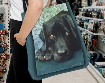 Svart labradorväska, stor väska, labrador retrievermålning, originalkonstverk, present till hundälskare, hundmamma, husdjursväska, hundväska, hundpappa