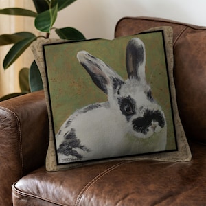 Bunny Pillow, Rabbit Pillow, Black and White Bunny, Throw, Accent, Cushion, Bunny Art Pillow, Decorative, Home Decor, Mom Gift, Easter