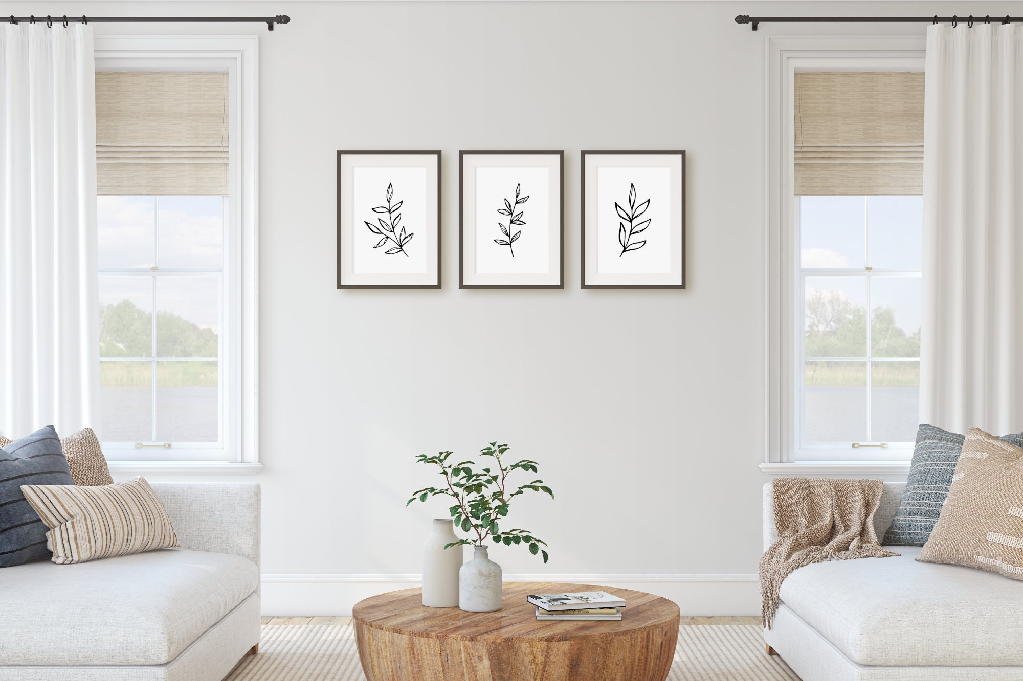 Black and White Botanical Wall Art Plant Prints Modern Etsy