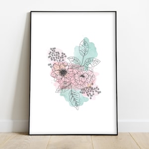 Stampa floreale ad acquerello, Acquerello Fiore Arte murale, Rosa Fiore Arte Stampa, Illustrazione floreale Decorazione murale, Fiore Bouquet Artwork
