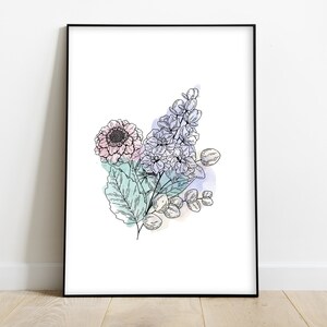 Stampa floreale ad acquerello, Acquerello Fiore Arte murale, Rosa Fiore Arte Stampa, Illustrazione floreale Decorazione murale, Fiore Bouquet Artwork