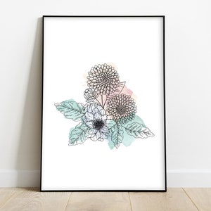 Stampa floreale ad acquerello, Acquerello Fiore Arte murale, Rosa Fiore Arte Stampa, Illustrazione floreale Decorazione murale, Fiore Bouquet Artwork