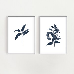 Blaue botanische Wandkunst, Druckbare Kunst, Blatt Wandkunst, Wanddekoration, modernes Bauernhaus, Pflanzen Wandkunst, Digitaler Download