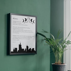 Aangepaste gedicht afdrukken | Maanfasen poster | Zomernachthemel | Skyline van Chicago | A4 notitieboekomslag | De DichterDromen
