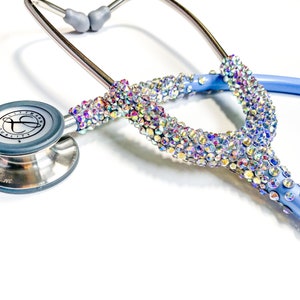 Littmann Swarovski stethoscope, bling fancy stethoscope with rhinestones, ceil blue and silver stethoscope with crystals, Free shipping