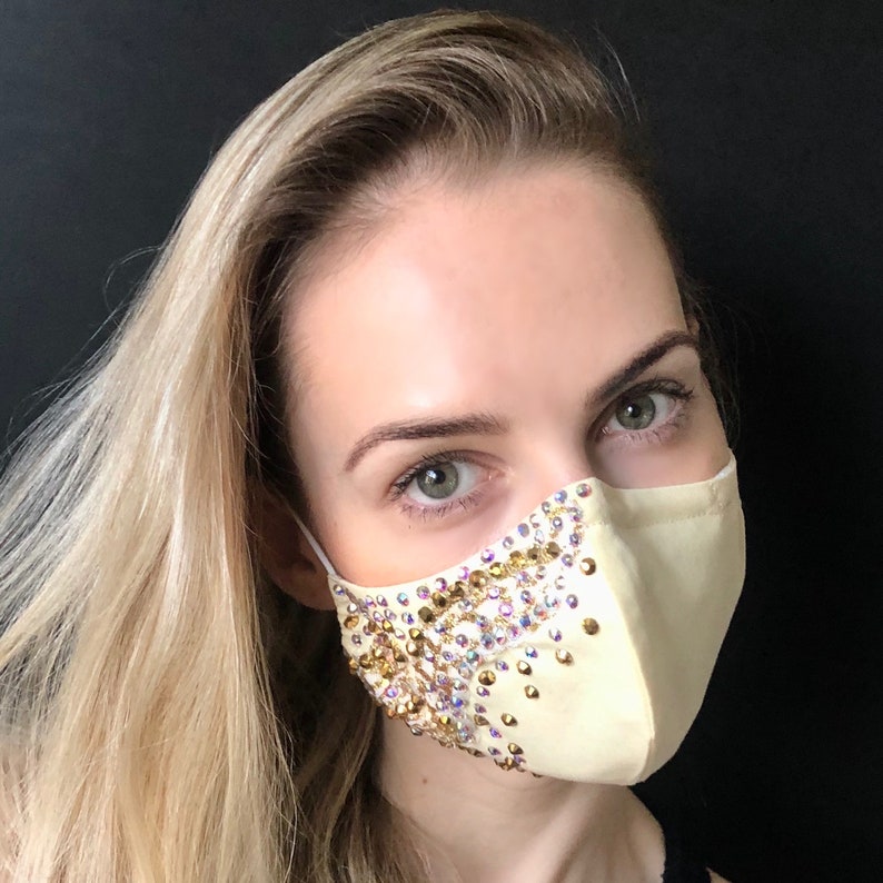 Bling custom SWAROVSKI rhinestone lace cool face mask. Cute Etsy