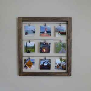Picture Hanger, Picture Frame, Art Display,  Solid Wood Frame with Steel Rods and Hanging Hooks – Easy Install with Keyholes – Stain Options