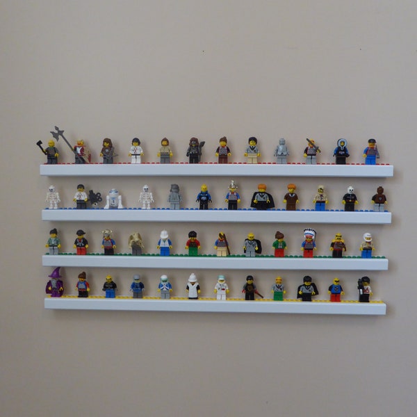 Floating Hardwood Minifigure Display Shelf – ONE (1) - White or Black, Various Plate Colors – Hard Maple - Keyhole Hangers - ONE SHELF (1)