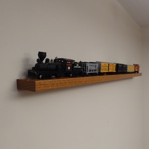 HO Scale Train Display Shelf – Solid Oak Floating Shelf  – Choose Any Length between 12&quot; to 48&quot; – Stain Options – Keyhole Slots Easy Hanging