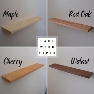 Hardwood 4” Deep Floating Shelf – Thin, Minimalist Design - Solid Hardwoods – Choose Any Length between 8&quot; to 48&quot; – Keyhole Slots Easy Hang