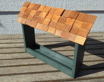 Window Bird Feeder with Hangers – Western Red Cedar – Two-Tone Cedar + Paint – Shingled Cedar Roof – See Birds Up Close!