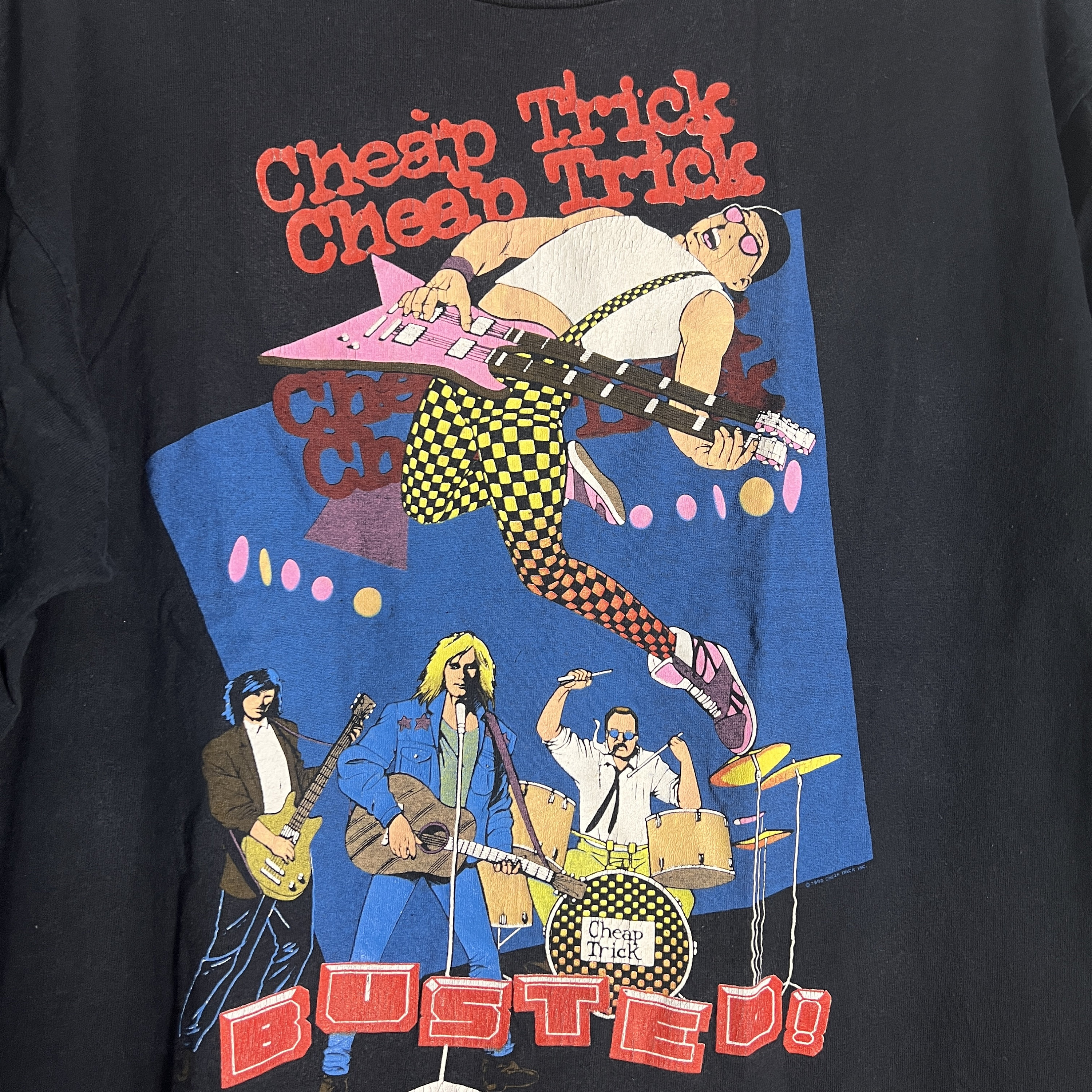 Cheap Trick Busted Tシャツ 1990 Vintage 1990 Cheap Trick Busted Tour Black Concert T Shirt