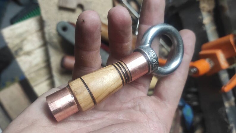hand-turned Cherry with copper and 304 Stainless Steel EDC Kubotan EDC Keychain Mid-sized