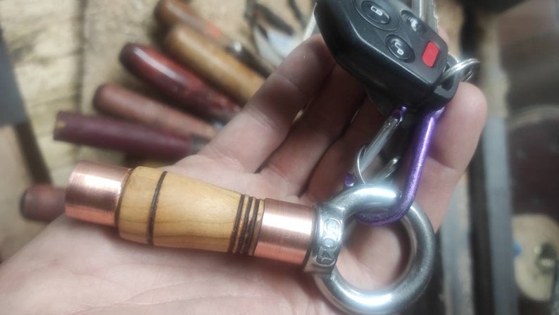 hand-turned Cherry with copper and 304 Stainless Steel EDC Kubotan EDC Keychain Mid-sized