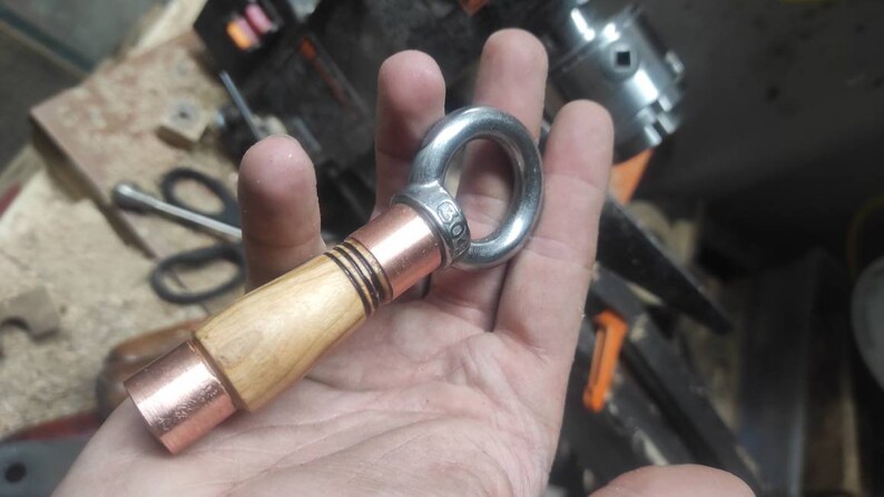 hand-turned Cherry with copper and 304 Stainless Steel EDC Kubotan EDC Keychain Mid-sized