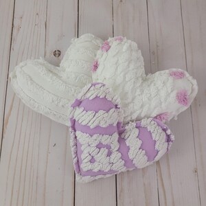 Vintage Chenille Heart Pillows: Handmade from Bedspread, Polyester Fill #7