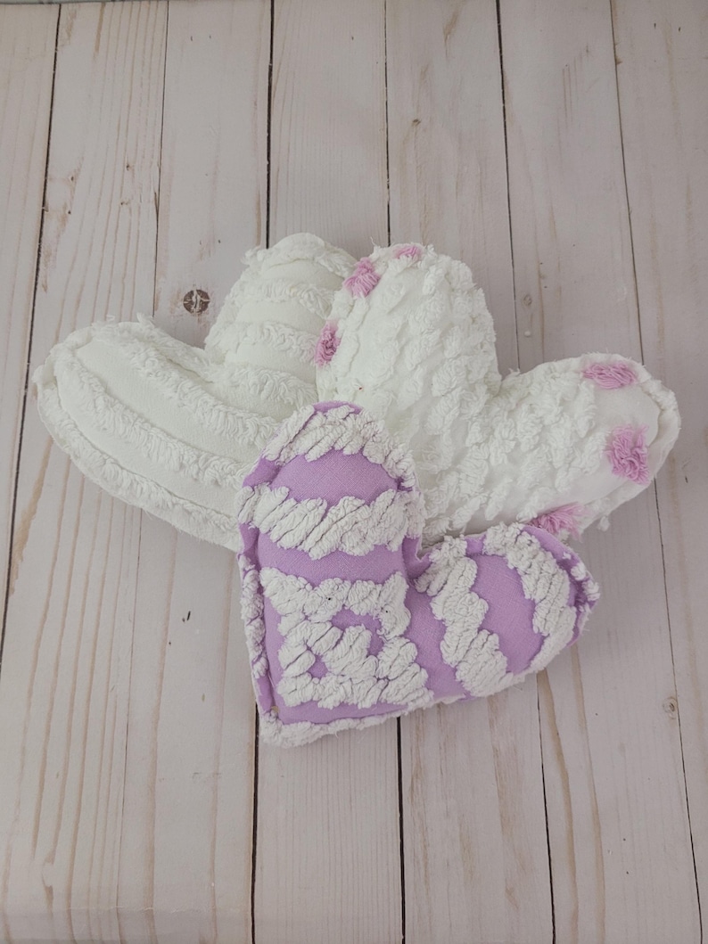 Vintage Chenille Heart Pillows: Handmade from Bedspread, Polyester Fill #7