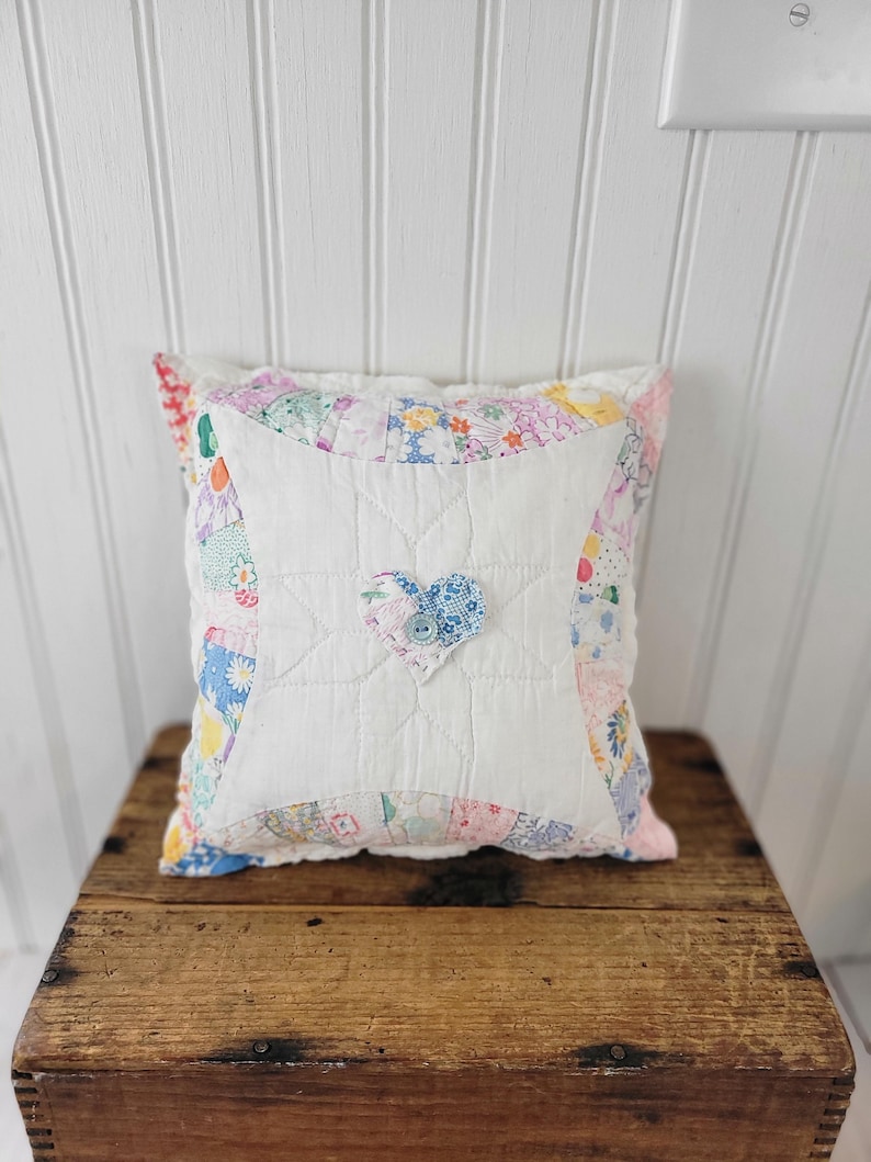 Vintage quilt pillow Vintage pillow Antique quilt pillow Feed sack quilt Feed sack #7