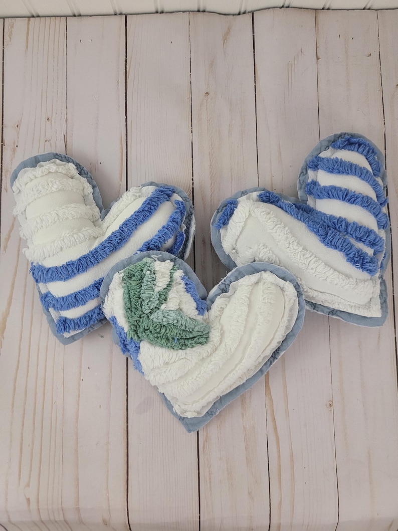 Vintage Chenille Heart Pillows: Handmade from Bedspread, Polyester Fill #1