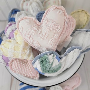 Vintage Chenille Heart Pillows: Handmade from Bedspread, Polyester Fill image 1