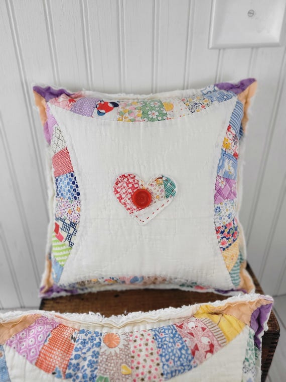Vintage quilt pillow Vintage pillow  Antique quilt pillow Feed sack quilt Feed sack