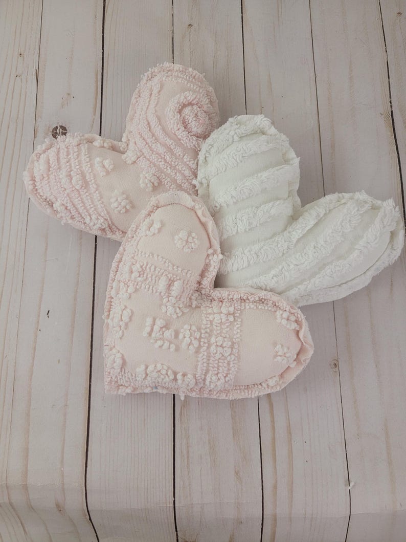 Vintage Chenille Heart Pillows: Handmade from Bedspread, Polyester Fill #8