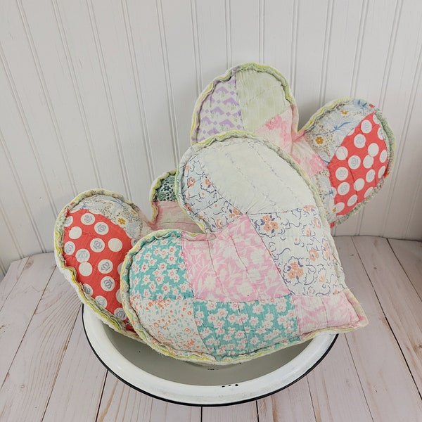 Heart pillows Vintage quilt heart pillows Vintage quilt Heart pillows Feedsack quilt